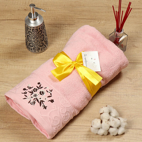 Полотенце банное 70х140 см, 100% хлопок, 420 г/м2, Подарок для нее, Barkas, светло-розовое, Узбекистан