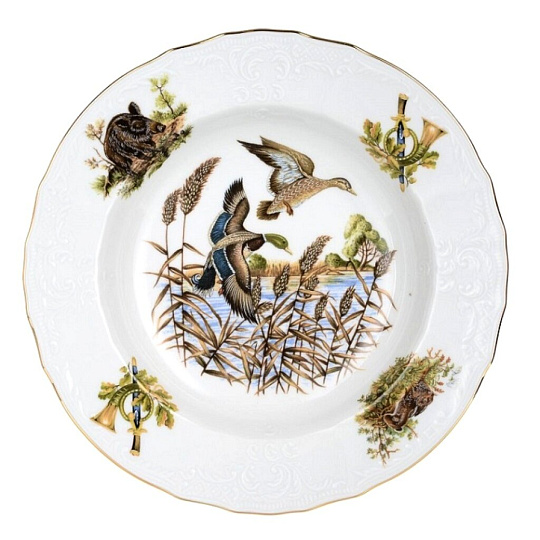 Тарелка суповая, фарфор, 23 см, круглая, Охотничьи сюжеты, Bernadotte, P1750003JQZU001011, в ассортименте