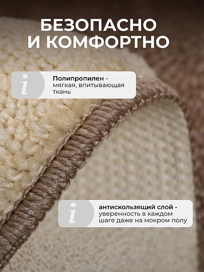 Комплект ковриков для ванной, антискользящий, 2 шт, 0.5х0.8, 0.4х0.5 м, 12 мм, кремовый, Aqua-Prime, Enigma