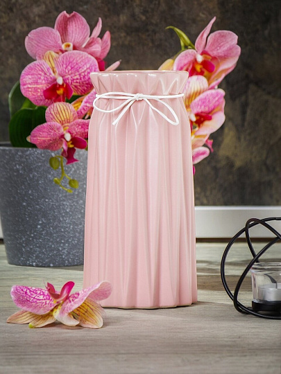 Ваза керамика, настольная, 25 см, Оригами, Y6-2012, розовая
