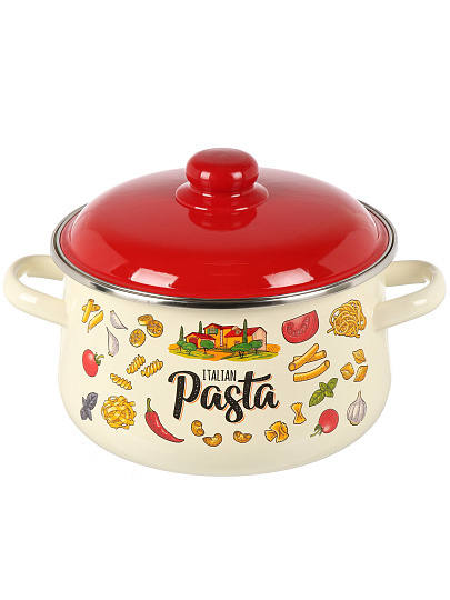 Кастрюля эмалированная сталь, 4 л, крышка сталь, коническая, Appetite, Pasta Italian, 1с46я, индукция