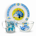 Набор детской посуды стекло, 3 шт, Робокар Поли, кружка 250 мл, тарелка 19.5 см, салатник 12.5 см, 272024