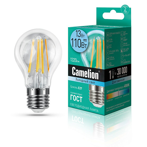 Лампа светодиодная 13Вт 220В 4500К Camelion LED13-A60-FL/845/E27