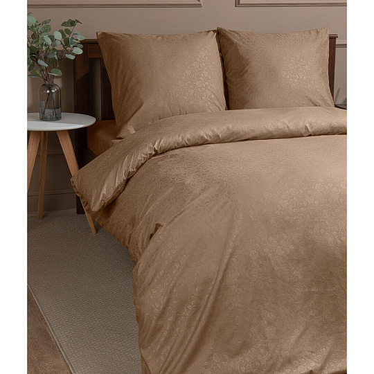 Постельное белье 2-спальное, простыня 180х210 см, 2 наволочки 70х70 см, пододеяльник 175х215 см, Amore Mio, мако-сатин, Perfect кэмел