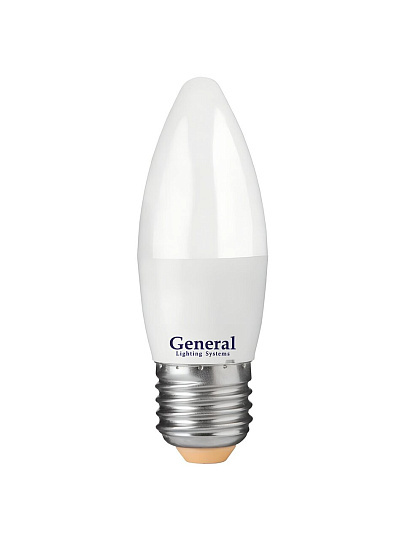 Лампа светодиодная E27, 12 Вт, 230 В, свеча, 6500 К, холодный белый свет, General Lighting Systems, GLDEN-CF, CF, 661094