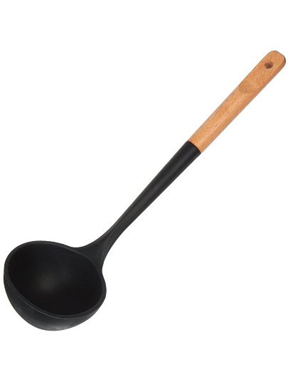 Половник для кухни, бамбук, силикон, навеска, черный, Daniks, Black, WFCFA-0038-3