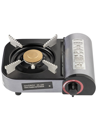 Плита газовая портативная 1 конфорка, 24х20.5х9 см, для цанговых баллонов, черно-серая, Energy, GS-600, 105314