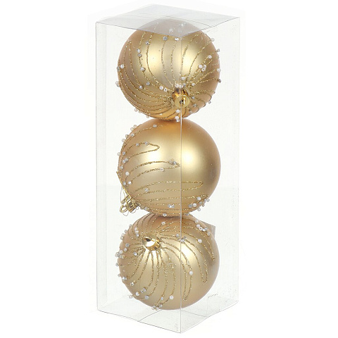 Елочный шар 3 шт, золото, 8 см, пластик, SYQC-0121156