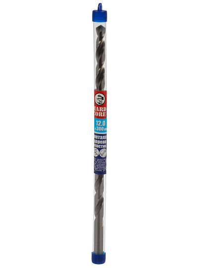 Сверло по металлу, фрезерованное, Hardcore, Extra Long, диаметр 12х300 мм, цилиндрический хвостовик, 145120