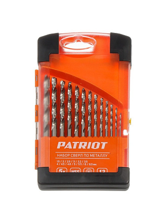Набор сверл по металлу, 13 шт, Patriot, 1.5-6.5 мм, пластиковый бокс, цилиндрический хвостовик, 815010104