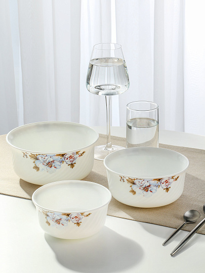 Салатник стеклокерамика, круглый, 3 шт, 9 см, 19, 16, 14 см, 0.5, 0.8, 1.4 л, с крышкой, Орлеан, Daniks, BY14HDW-3-T36