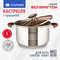 Кастрюля нержавеющая сталь, 5 л, с крышкой, крышка стекло, Daniks, Веллингтон, GS-01415-22CA, индукция