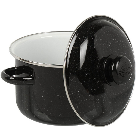 Кастрюля эмалированная сталь, 3 л, крышка сталь, цилиндрическая, Сибирские товары, 9MD181P, черный рябчик, индукция