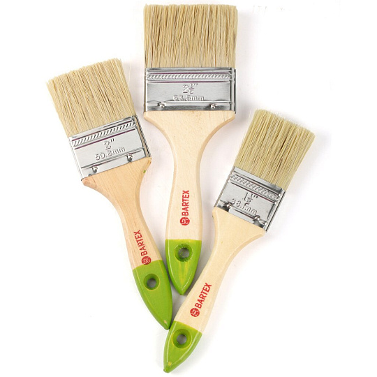 Набор кистей Bartex, Стандарт, 3 шт, 38, 50, 63 мм, натуральная щетина, рукоятка дерево