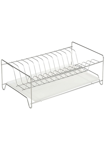 Сушилка для посуды металл, с поддоном, 40х24х15 см, хром, Юнитрейд, 01.33.001.01.00.0002.00
