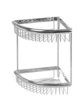 Полка для ванной металл, настенная, 2 яруса, угловая, 18х18х32 см, хром, A340094