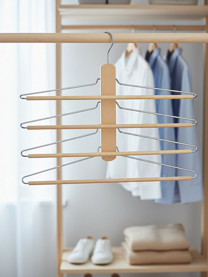 Вешалка-плечики для одежды, 40.5 см, дерево, 4 шт, бежевая, Рыжий кот, 311334