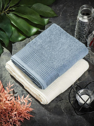 Набор полотенец 2 шт, 50х90 см, 100% хлопок, 500 г/м2, Элегант, серо-голубой-кремовый, Узбекистан