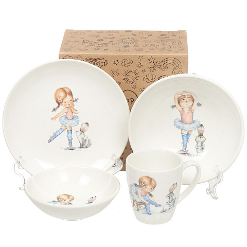 Набор детской посуды из керамики Кубаньфарфор Балерина 0842/8, 4 предмета (кружка, тарелка, 2 салатника)
