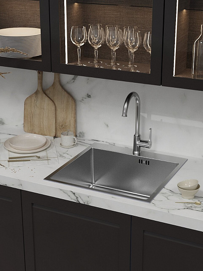 Мойка кухонная врезная, Mixline, Pro, нержавеющая сталь, 500х500х200 мм, 3 мм, выпуск 3 1/2", с сифоном, Нано декор, сатин