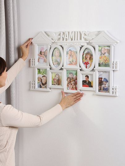 Фоторамка-коллаж на 10 фото, 42.5х71 см, пластик, белая, Семья, Y4-11081