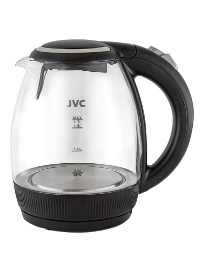 Чайник электрический JVC, JK-KE1516, черный, 1.7 л, 2200 Вт, скрытый нагревательный элемент, стекло