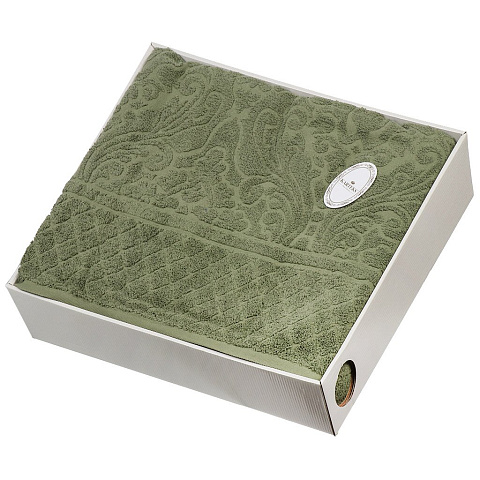 Плед евро, 220х240 см, подарочная коробка, жаккард, 100% хлопок, Karteks, Damask 18, зеленый