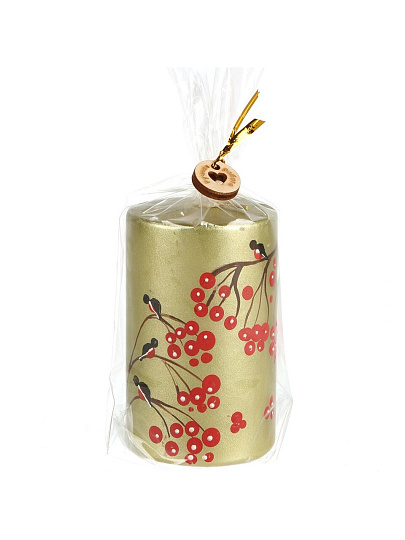 Свеча декоративная, 10х6 см, цилиндрическая, Снегири на рябине, парафин, с ручной росписью, 35 0175 8164