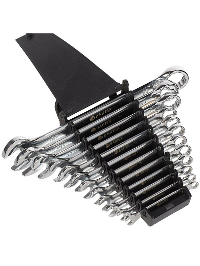 Набор ключей комбинированный, 12 предметов, Bartex, 6-22 мм, хромированный зеркальный, CrV сталь