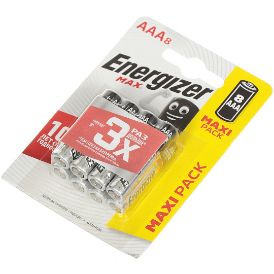 Батарейка Energizer, ААА (LR03, R3), Max, алкалиновая, 1.5 В, блистер, 8 шт, E300112103