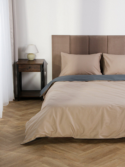 Пододеяльник 2-спальный, 175 х 215 см, 100% хлопок, поплин, темно-серый/бежевый, Silvano