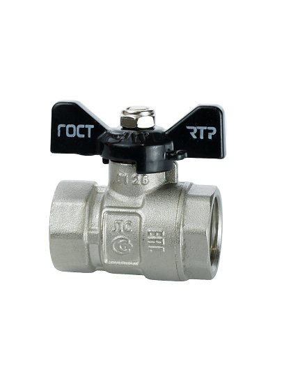 Кран для воды, 1/2'', г-г, латунь, ручка-бабочка, DN 40, никель, ГОСТ, RTP