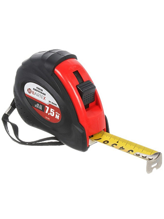 Рулетка 7.5 м, обрезиненный пластик, 25 мм, с фиксатором, + кнопка, Bartex, 36G-7525, JB-02