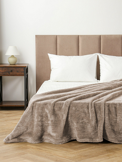 Плед евро, 200х220 см, велсофт жаккард, 100% полиэстер, Silvano, Шерпа, бежевый, BARRO 3