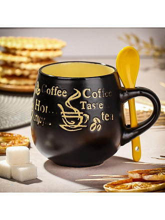 Кружка керамика, 340 мл, с ложкой, Y4-8048