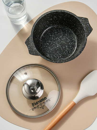 Кастрюля алюм, антиприг, 1 л, крыш стекло, Мечта, Гранит black, 41802