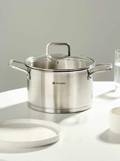 Кастрюля нерж, 4.75 л, с крыш, крыш стекло, Daniks, Ирати, индукц, SD-01369-22