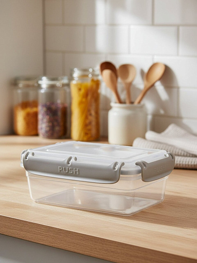 Контейнер пищевой пластик, 1.4 л, 21.5х15.1х7.5 см, пепельный жемчуг, прямоугольный, Plast team, Bergen, PT104510024