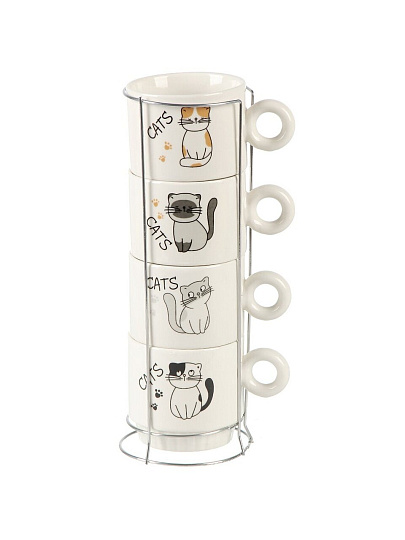 Набор кружек керамика, 4 шт, 250 мл, Зверушки, на металлической подставке, Y4-9004, металл