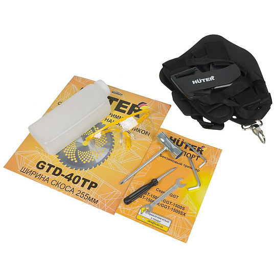 Триммер бензиновый, Huter, GGT-1500TX, 2 л.с., 48 куб.см, 1470 Вт, U-ручка, леска/нож, неразборный вал