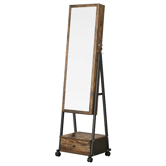 Полка-стеллаж МДФ+сталь, 41.5х37х152.5 см, с зеркалом, коричнево-черный, Songmics, Лофт, JJC004X01