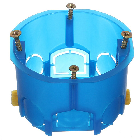 Коробка установочная, пластик, скрытая, диаметр 68х45 мм, TDM Electric, для гипсокартона, пластиковые лапки, синяя, IP20, SQ1403-0001