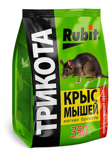 Родентицид Три кота, Rubit, от грызунов, тесто-брикет, сырный, 350 г