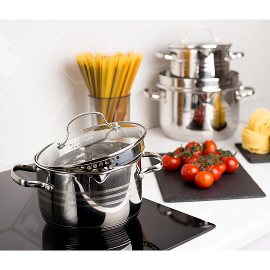 Набор посуды нержавеющая сталь, 6 предметов, кастрюли 1.9,2.9,4.75 л, индукция, Daniks, Токио, SD-A87-6