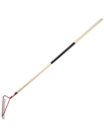 Грабли прямые, 14 зуб, сталь, с выносной тулейкой, садовые, черенок деревянный