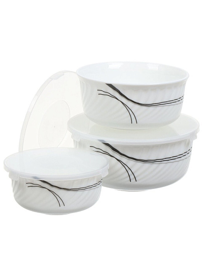 Салатник стеклокерамика, круглый, 3 шт, 9 см, 19, 16, 14 см, 0.5, 0.8, 1.4 л, с крышкой, Токио, Daniks, HDW3T-P