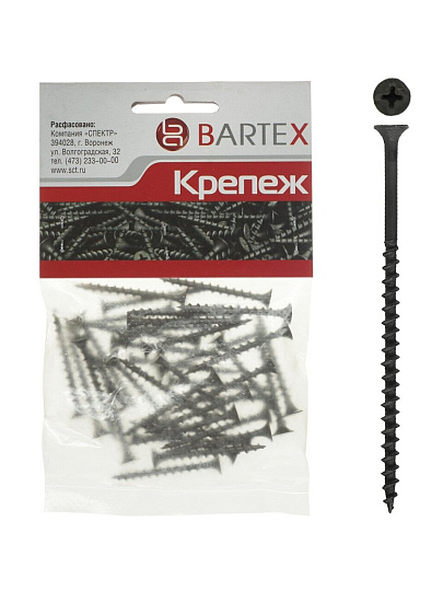 Саморез по дереву и гипсокартону, диаметр 4.2х90 мм, 20 шт, пакет, Bartex