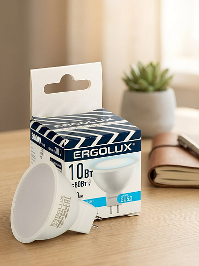 Лампа светодиодная GU5.3, 10 Вт, 240 В, 4000 К, нейтральный белый свет, Ergolux, 15562, JCDR, 15562