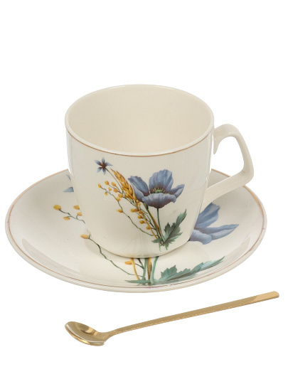 Чайная пара фарфор, 2 пр, 1 перс, 210 мл, Цветы, В060844