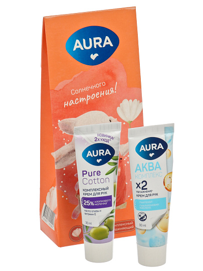 Набор подарочный для женщин, Aura, крем для рук, увлажняющий 30 мл, крем для рук, комплексный 30 мл